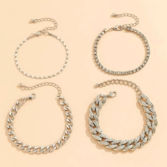4 pcs Rhinestone Cuban Link Chain Bracelets - Picture 6 of 10
